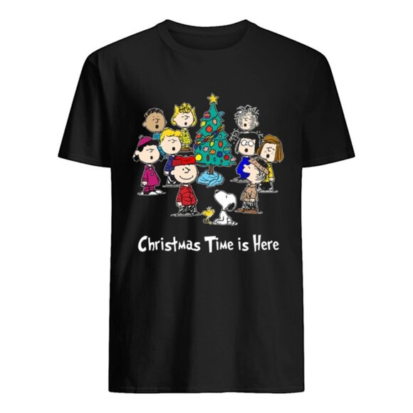 Peanuts Snoopy Charlie Brown Christmas Time Is Here T Shirt Holiday Graphic Tee - Picture 1 of 5